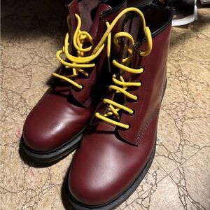 Dr. Martens burgundy Boots with Yellow Laces